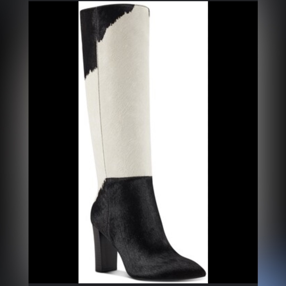 NIB INC Chic Black and White Cowhide Boots